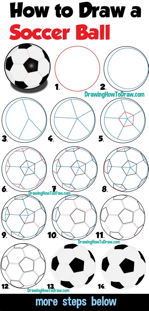 Drawing a soccer ball is done by drawing a circle for the outline of the ball, starting with a single hexagon in the center of the circle and adding hexagons... 